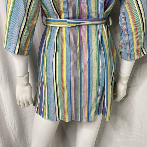 Triacetate Nylon Terry fuzzy textured short Robe striped Cover Up Womens Small - Picture 13 of 16